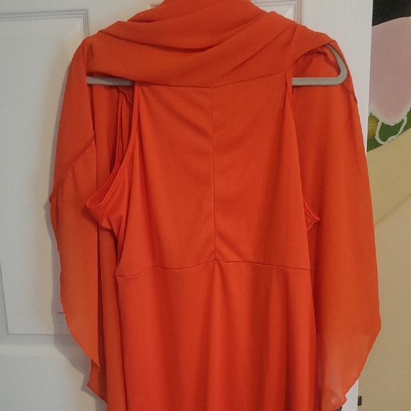 Vibrant Orange spagetti strap under with scarf overlay Layered Dress Sz3XL - Picture 6 of 7